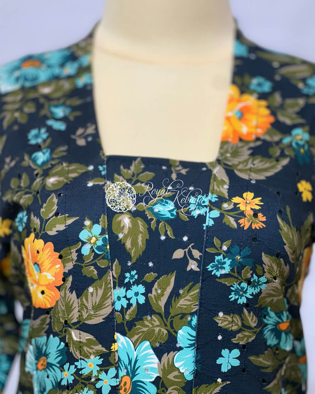 Kebaya Lashira in Navy Blue Orange - Image 2