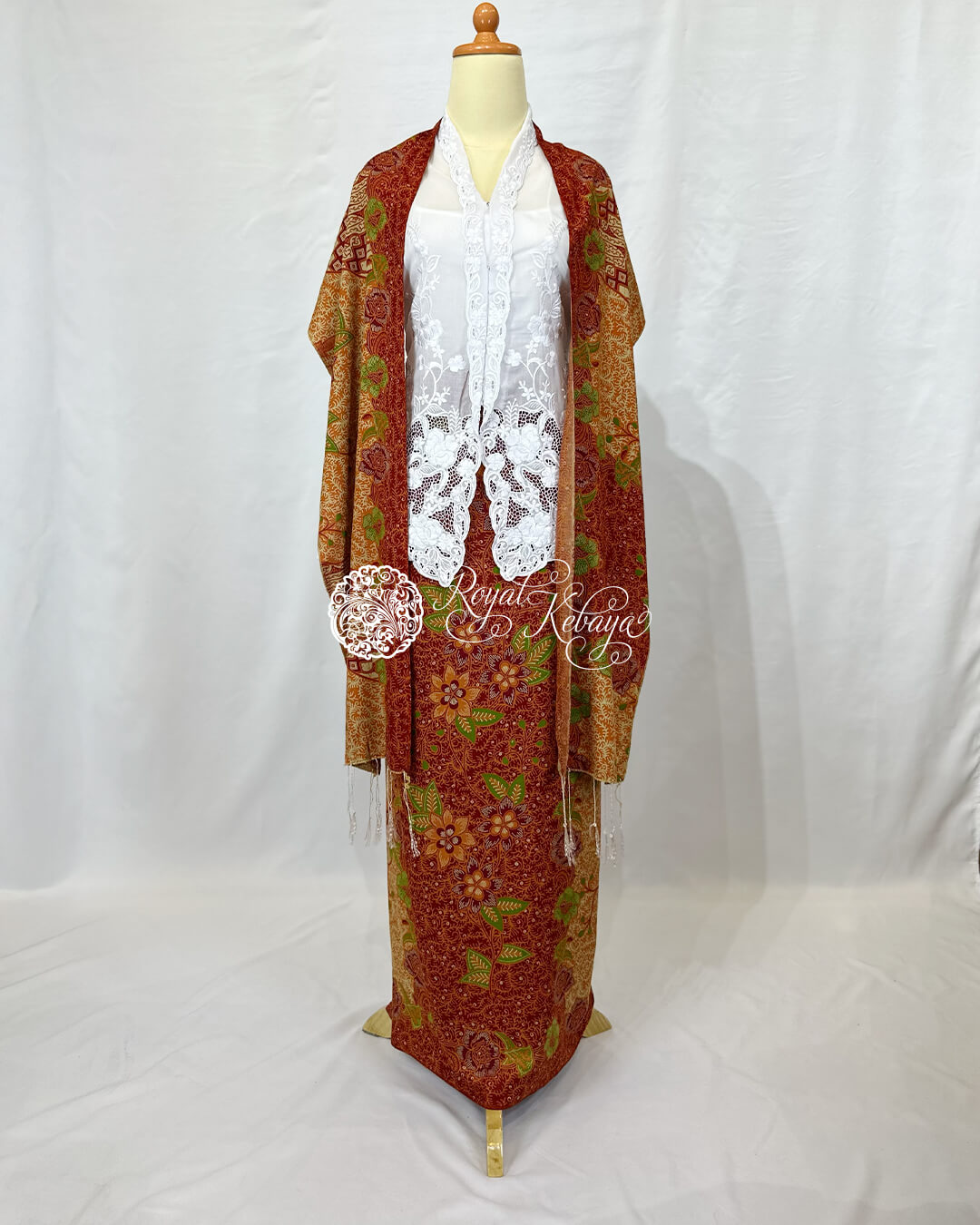 Paramita Open-Panel Cotton Wrap Skirt and Shawl in Terracotta (Set)