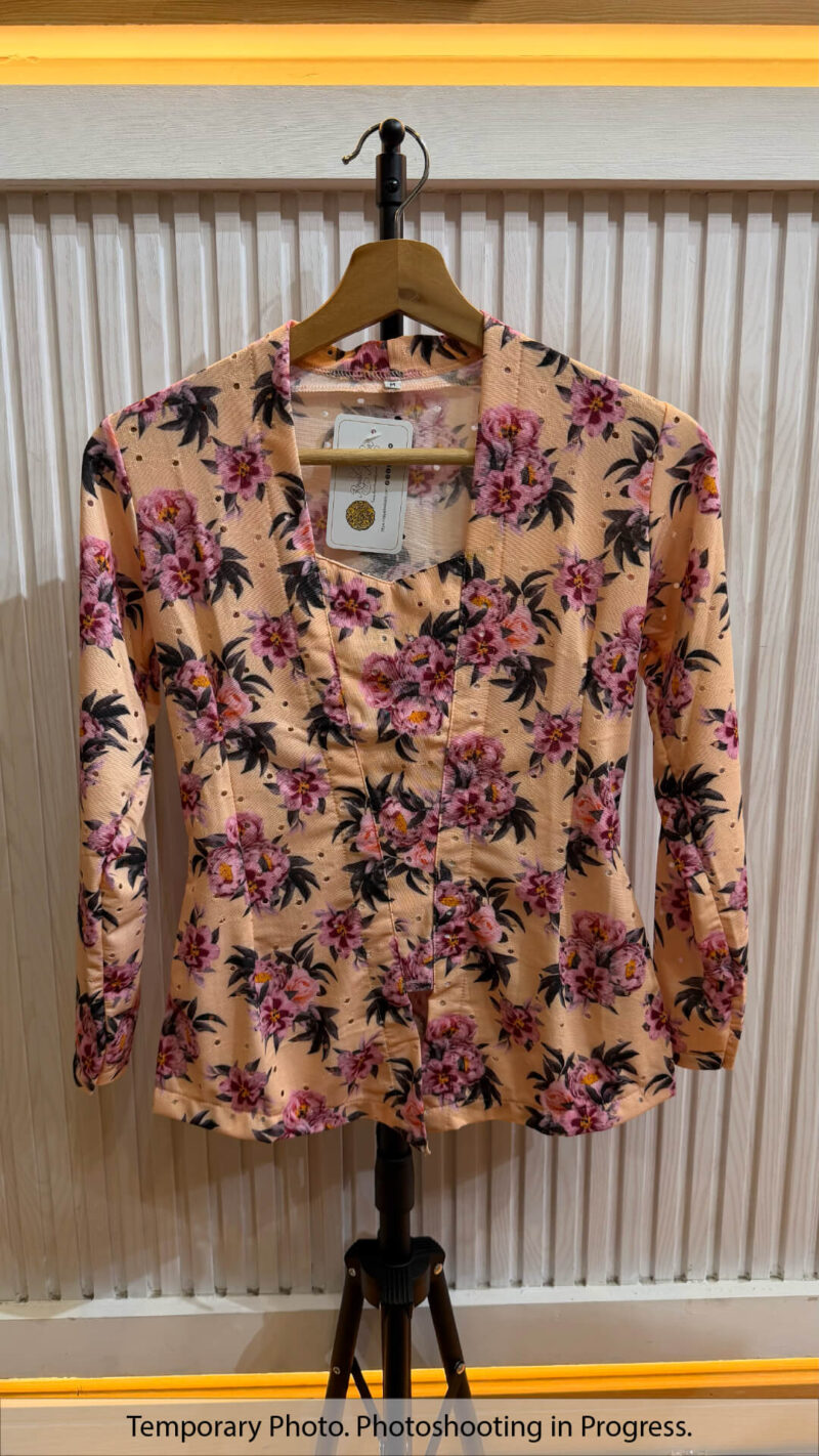 Syahmina Kutubaru-Style Kebaya in Peach Glow and Cherry Blossom