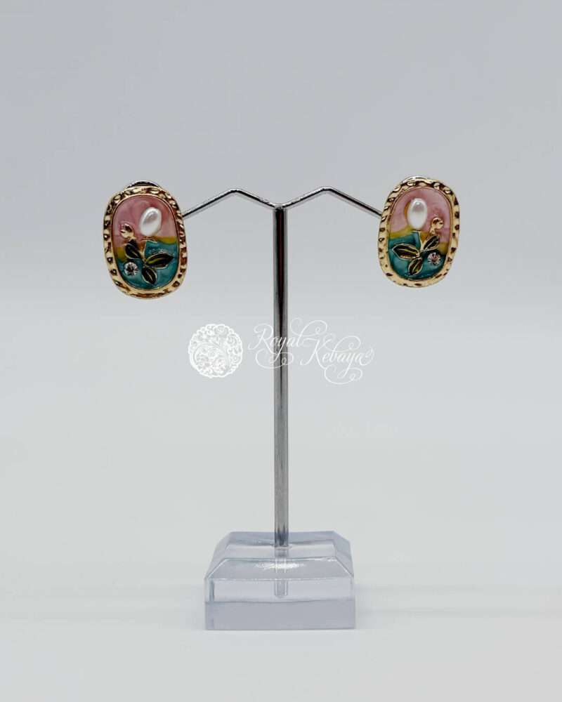 Fai Stud Earrings in Powder Blush and Icy Aqua