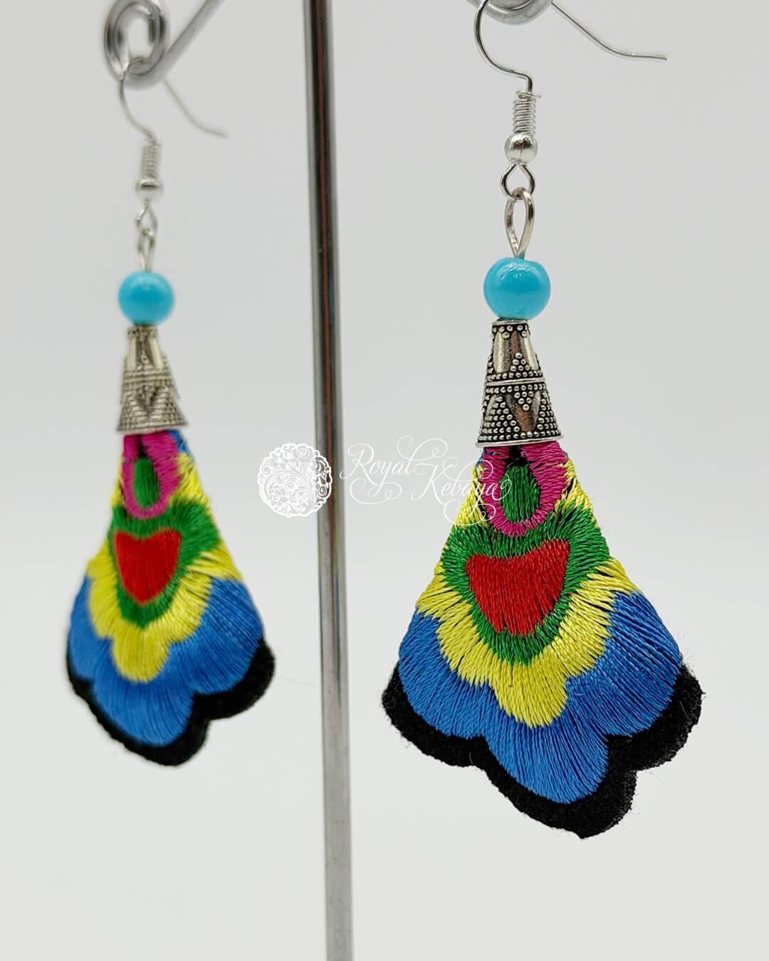 Mao Dangle Earrings in French Blue and Canary Yellow - Image 2