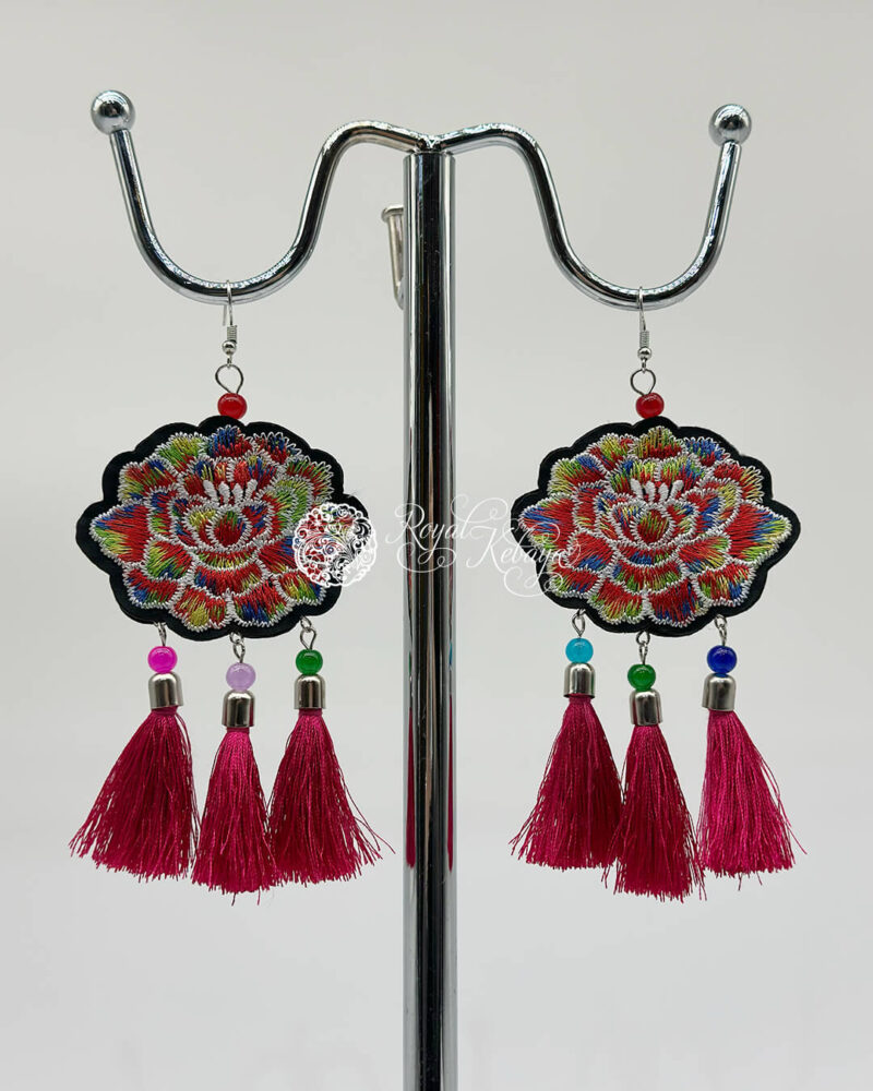 Nai Dangle Earrings in Cherry Rose and Black