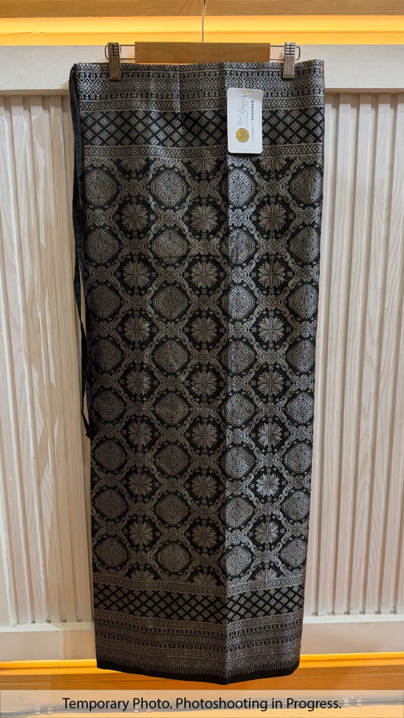 Novie Self-Tie Wrap Skirt in Pitch Black and Silver