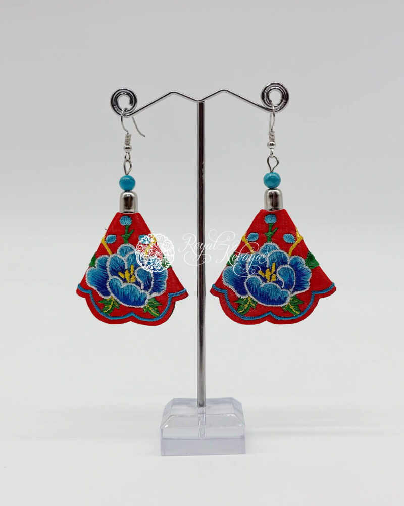 Qai Dangle Earrings in Burnt Tangerine and Steel Blue