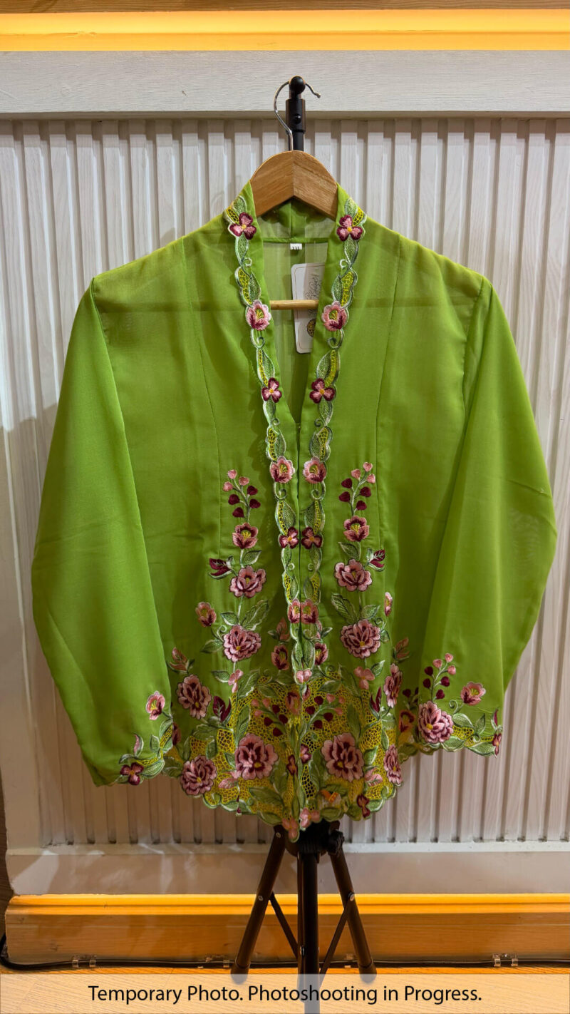 Imaninah Nyonya Kebaya in Yellow Green and Night Bordeaux