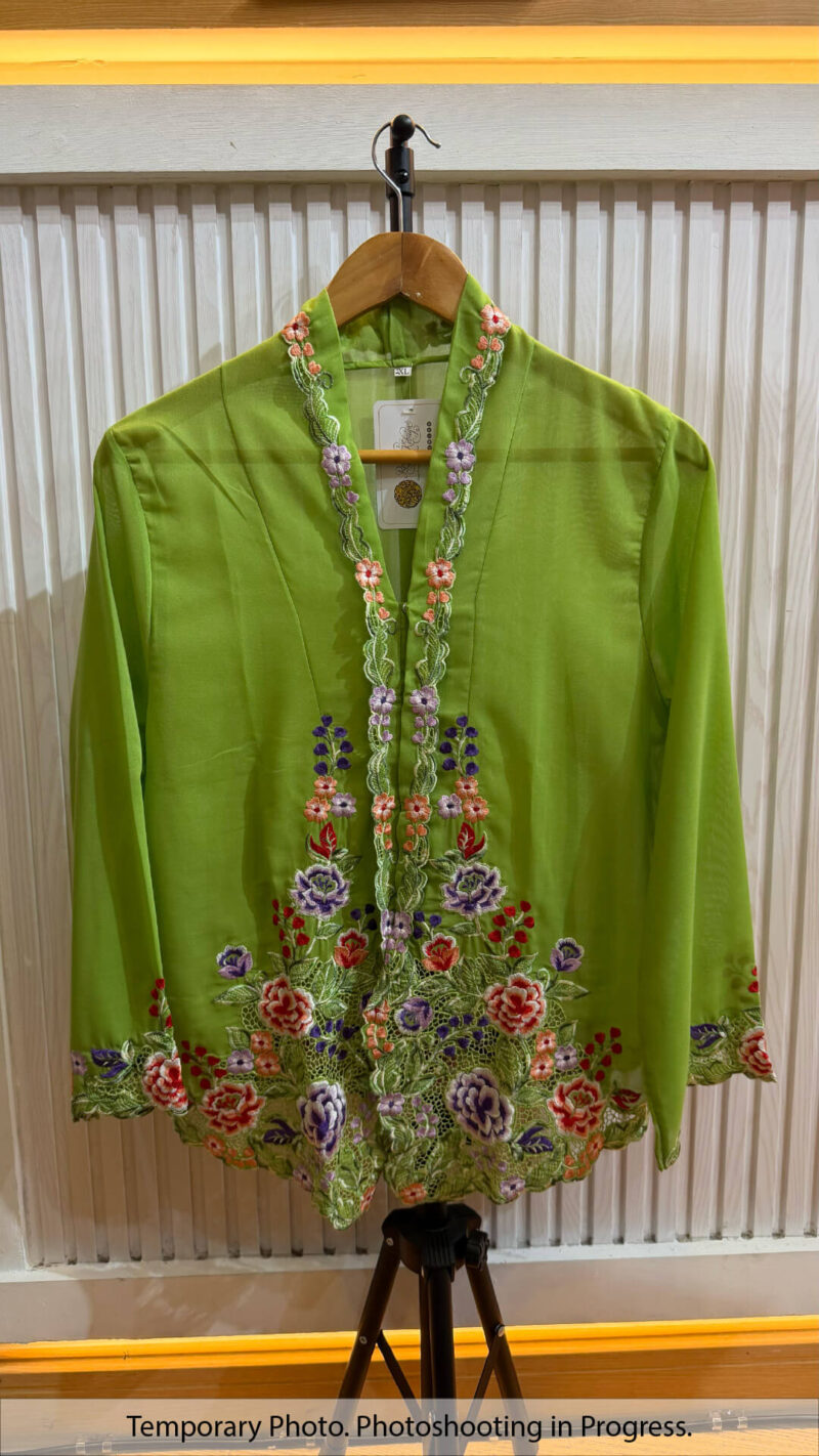 Kirana Nyonya Kebaya in Yellow Green and Indigo
