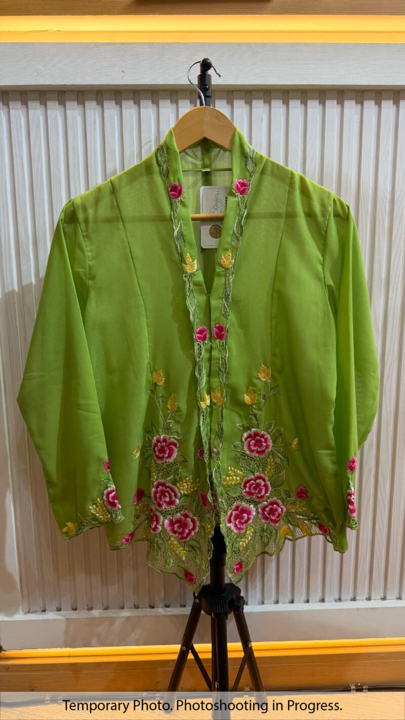Larasati Nyonya Kebaya in Yellow Green and Berry Lipstick