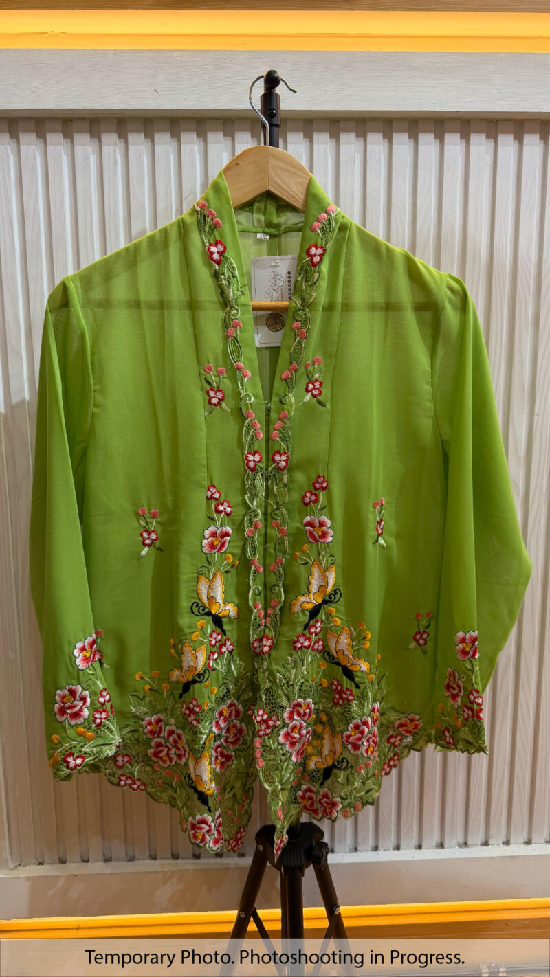 Nikita Nyonya Kebaya in Yellow Green and Brick Red