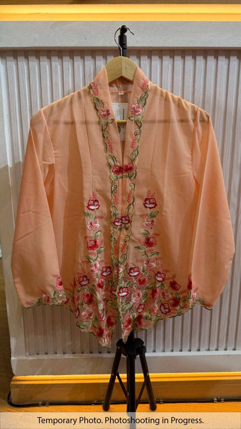 Niena Nyonya Kebaya in Peach Cream and Strawberry Red