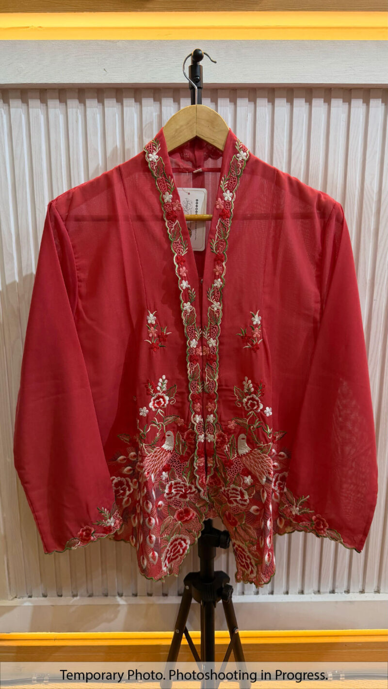 Hilary Nyonya Kebaya in Lobster Pink and White