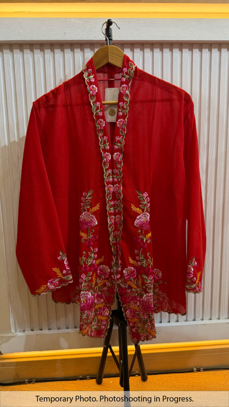 Laihaah Nyonya Kebaya in Brick Red and Baby Pink