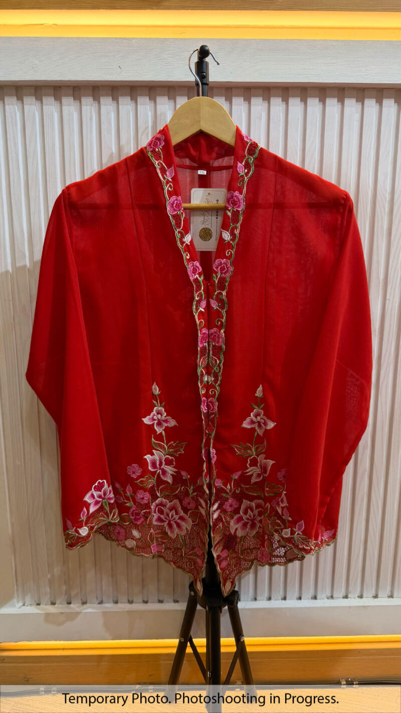 Maghfirah Nyonya Kebaya in Brick Red and Coral Pink