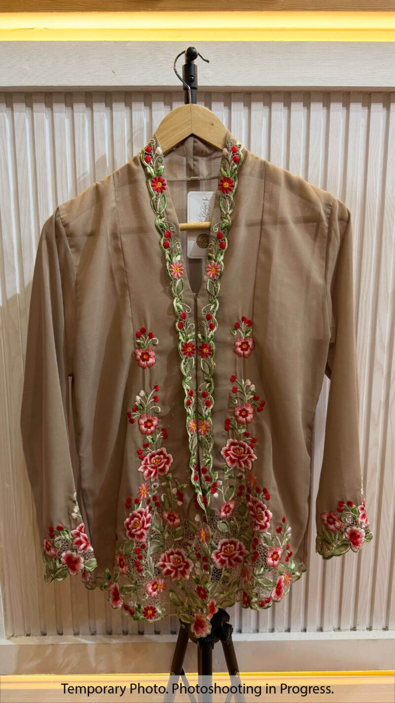 Dayana Nyonya Kebaya in Dusty Taupe Flag Red