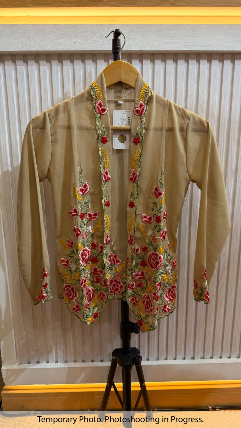 Carmen Nyonya Kebaya in Pale Oak and Mahogany Red