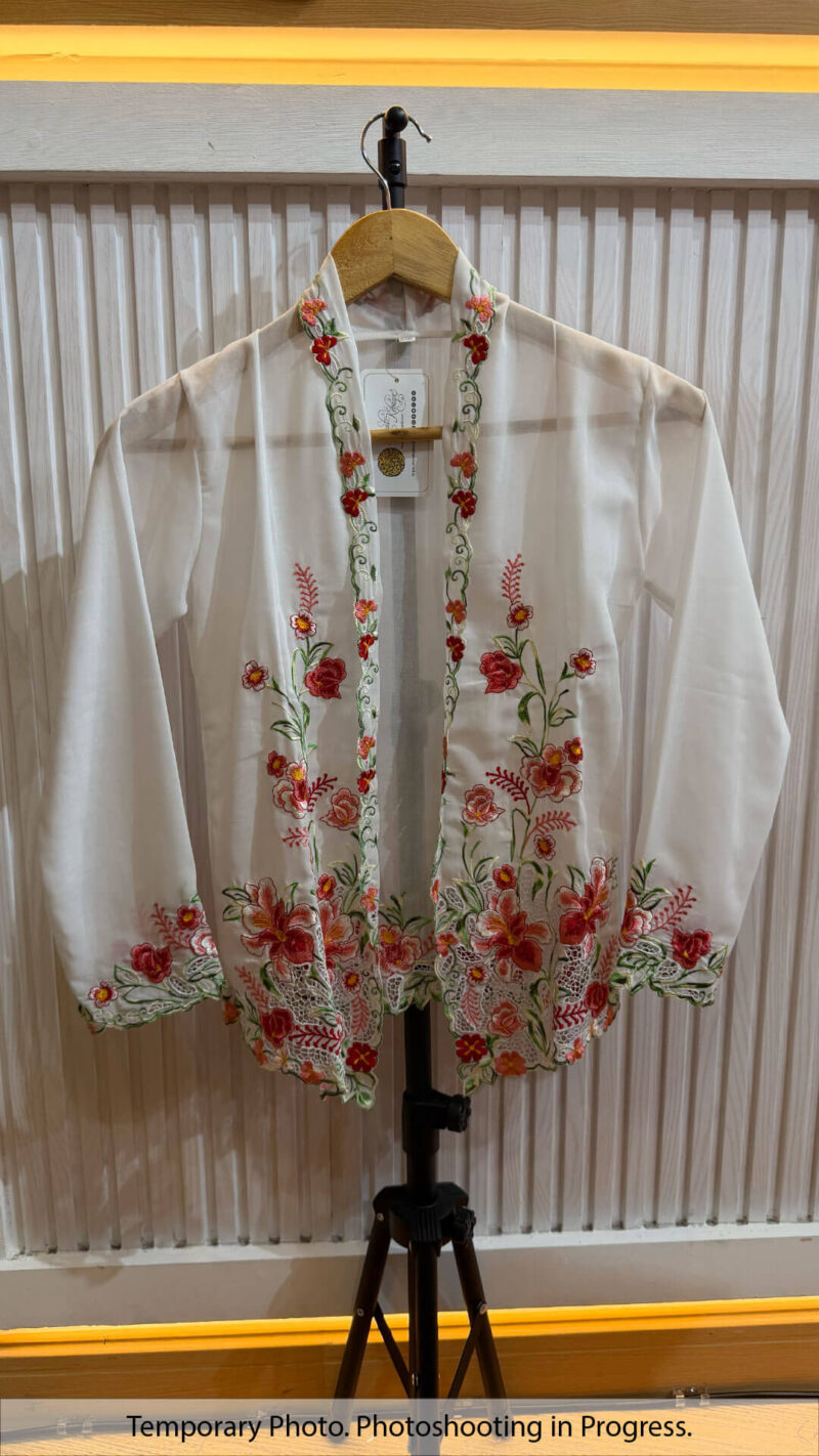 Lara Nyonya Kebaya in White and Mahogany Red