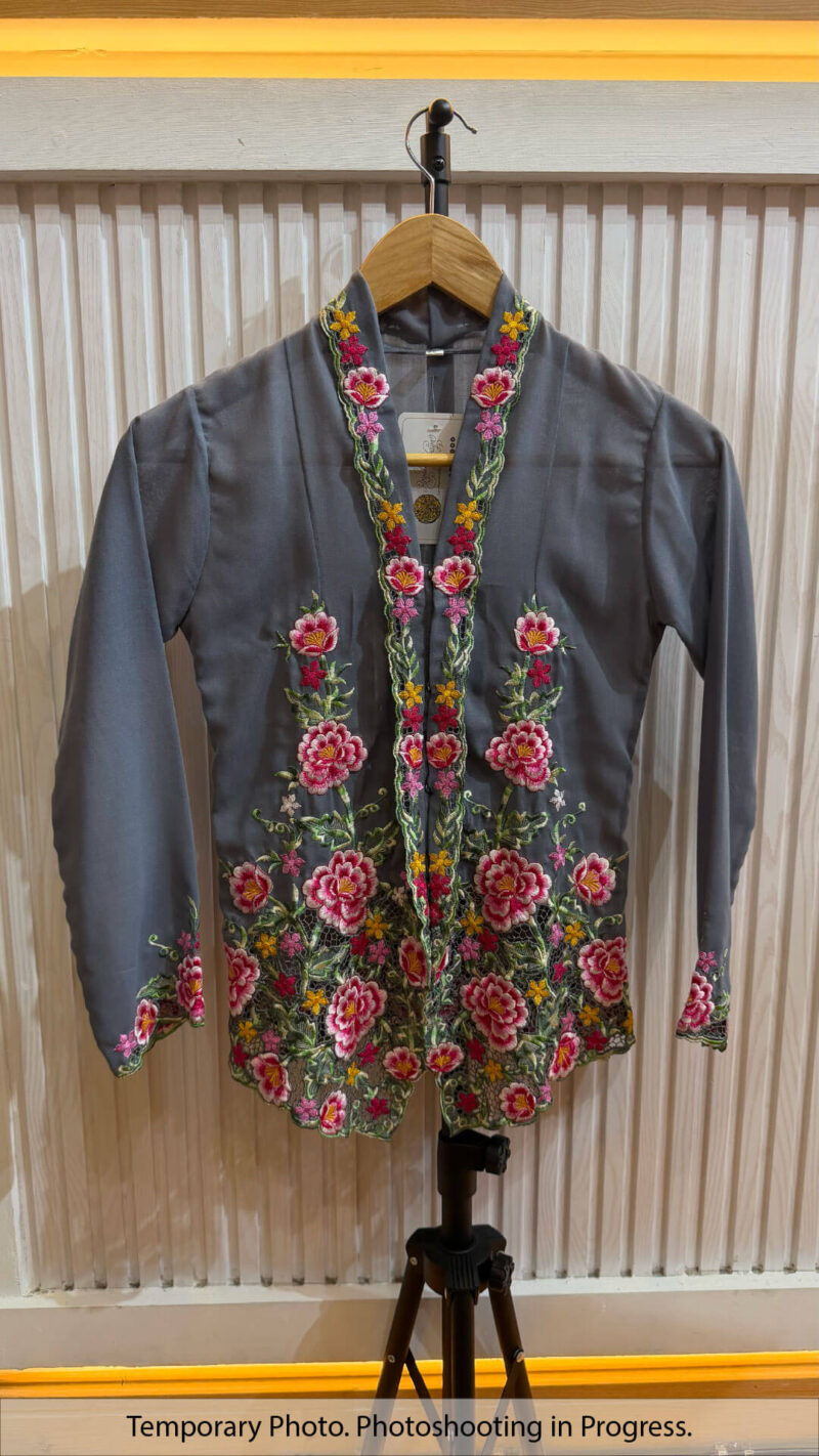 Ilana Nyonya Kebaya in Dim Grey and Cherry Rose