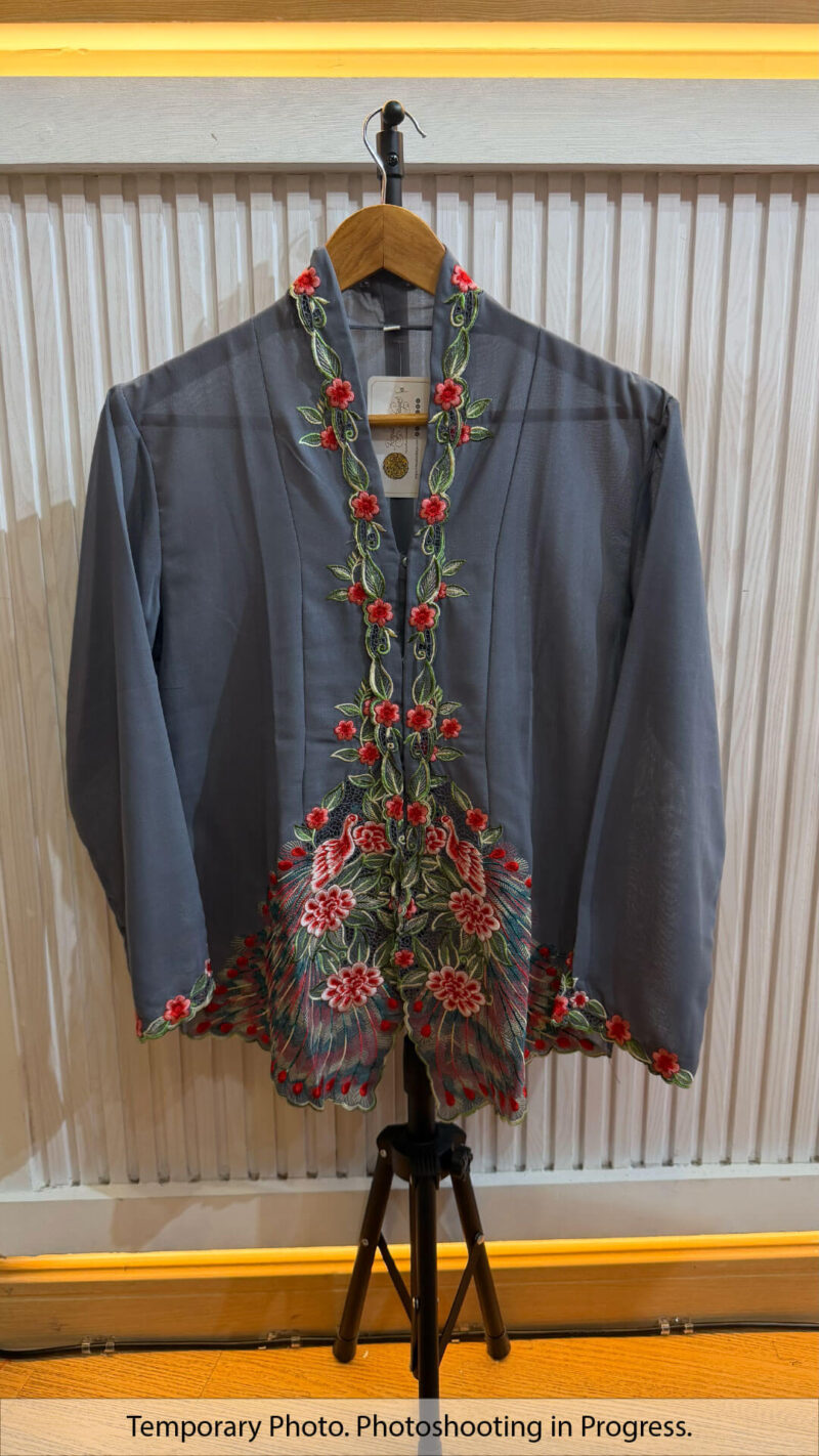 Mahreen Nyonya Kebaya in Dim Grey and Ruby Red