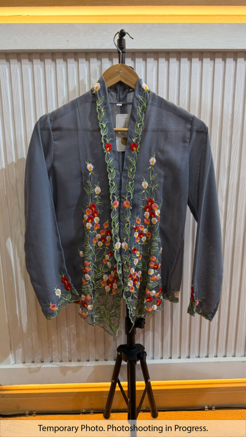Adele Nyonya Kebaya in Dim Grey and Blood Red