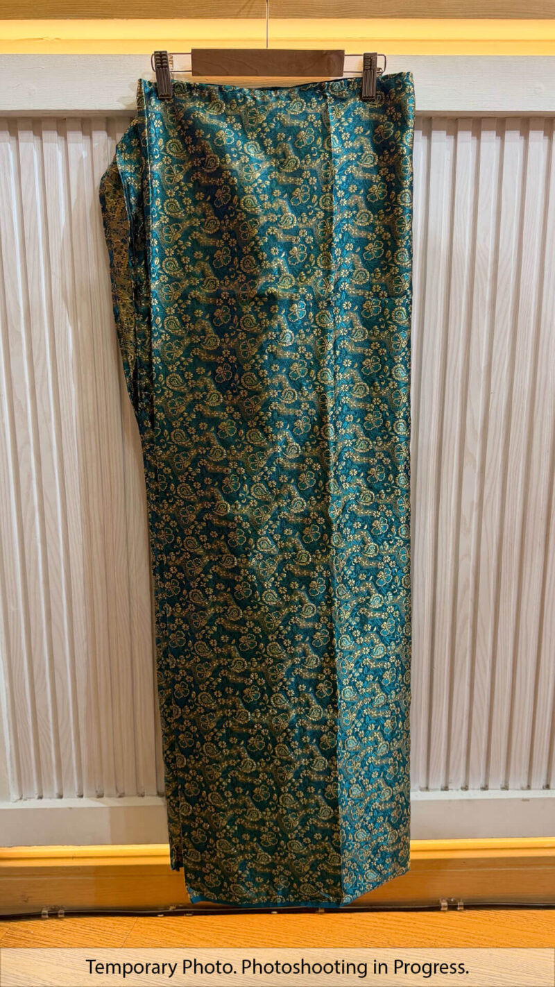 Arya Fixed-Base Wrap Skirt in Blue Green and Straw Gold