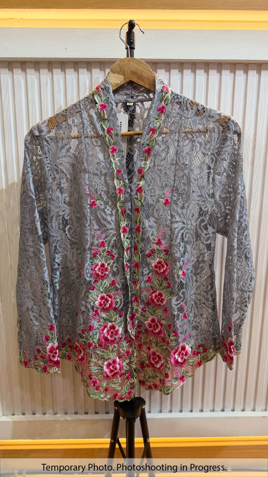 Khairani Nyonya Kebaya Lace in Pale Slate and Cherry Rose