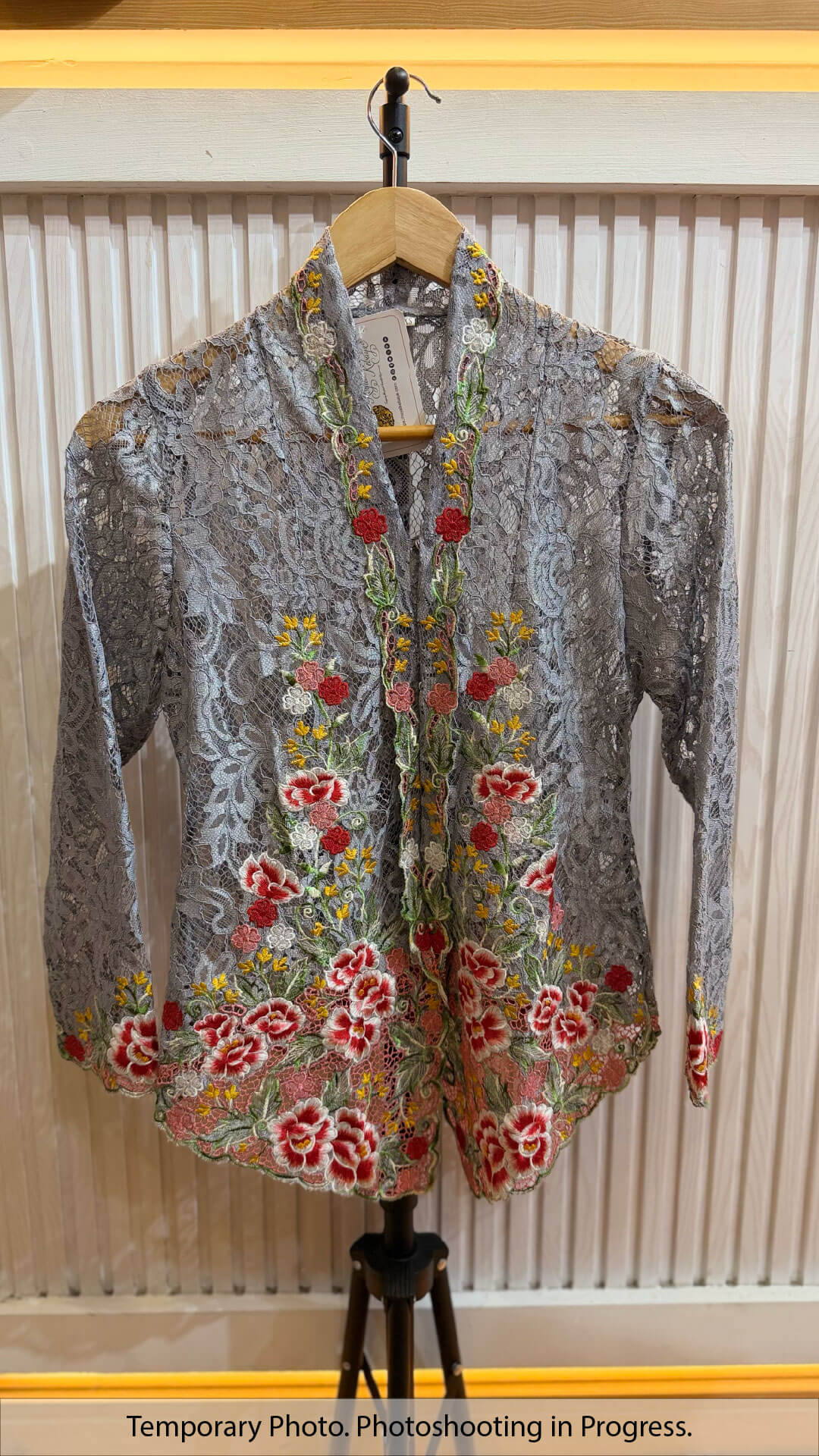 Ilyana Nyonya Kebaya Lace in Pale Slate and Red Ruby