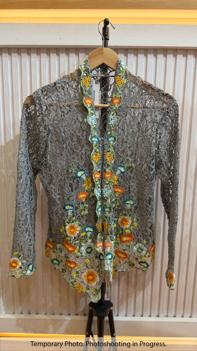 Elara Nyonya Kebaya Lace in Cool Steel and Flame Orange