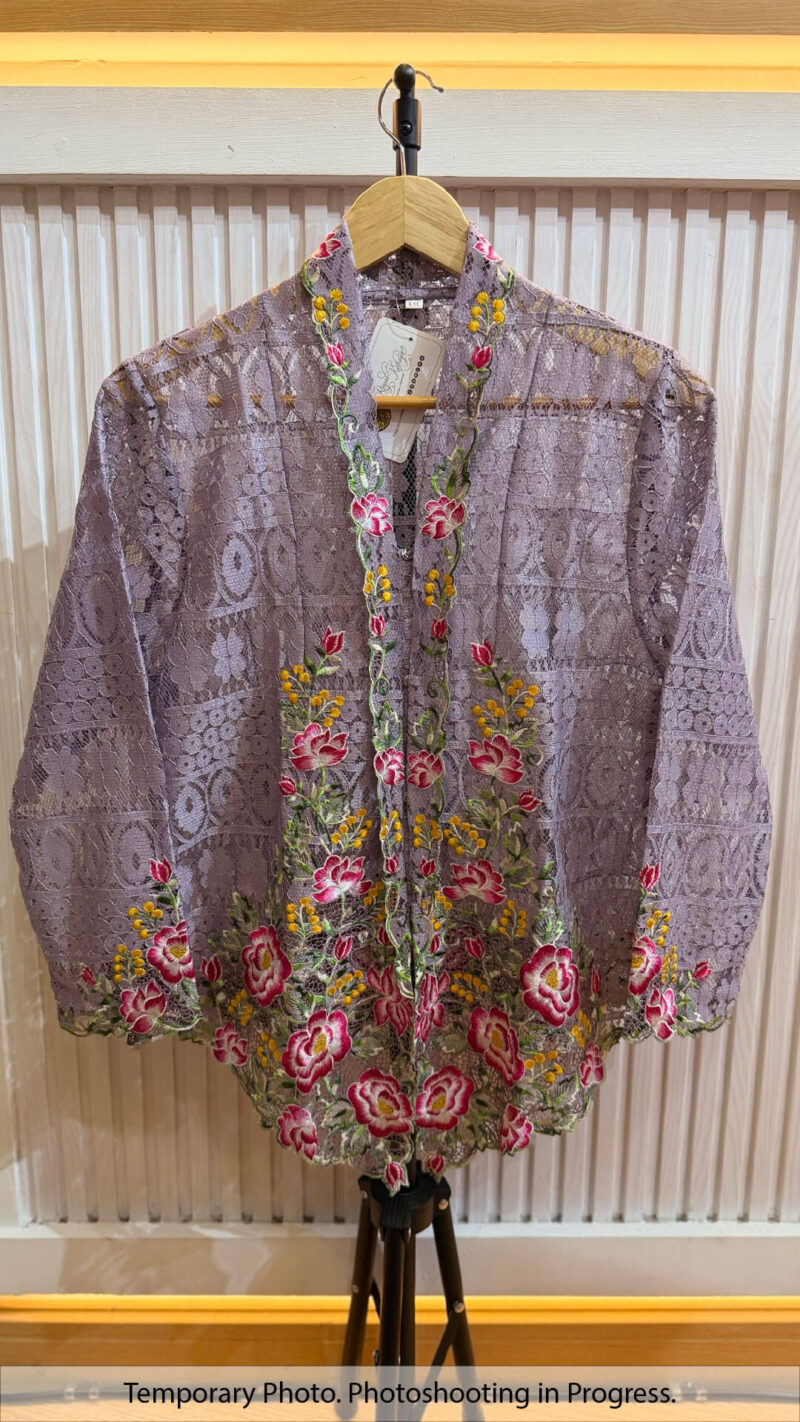 Aleena Nyonya Kebaya Lace in Thistle and Hot Rose