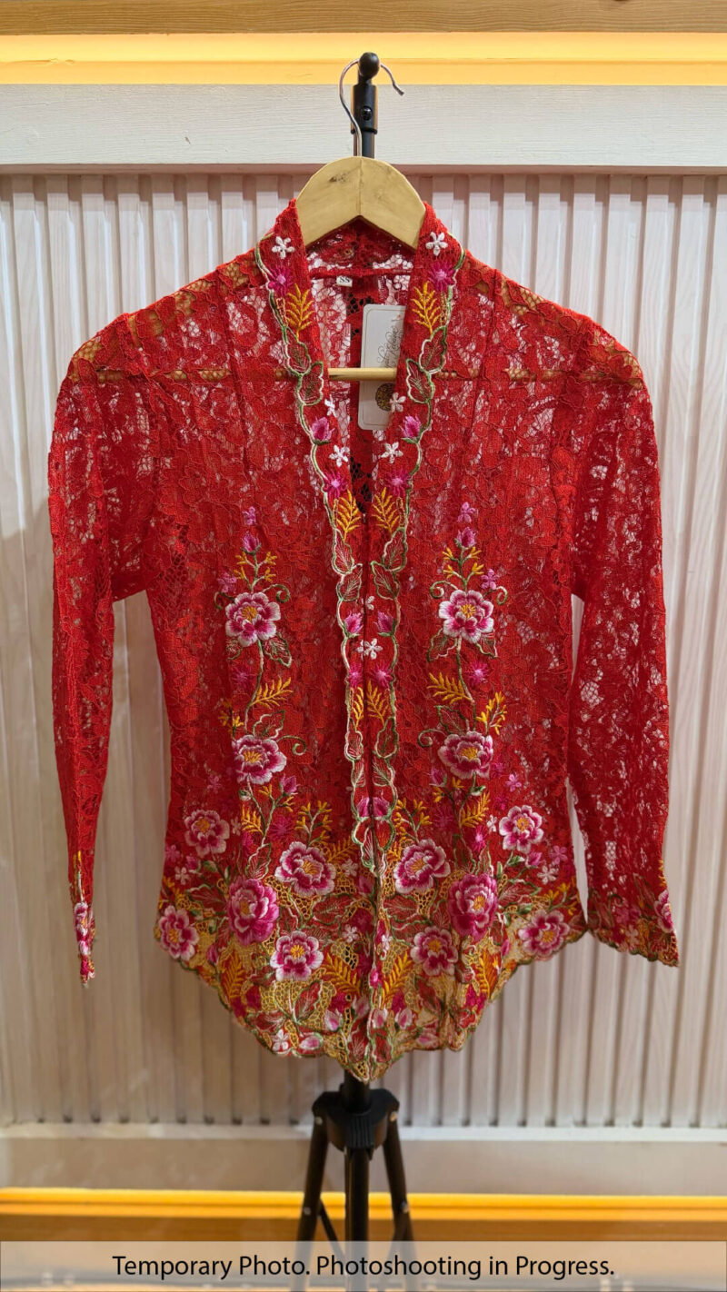 Sheridan Nyonya Kebaya Lace in Brick Red and Cherry Rose