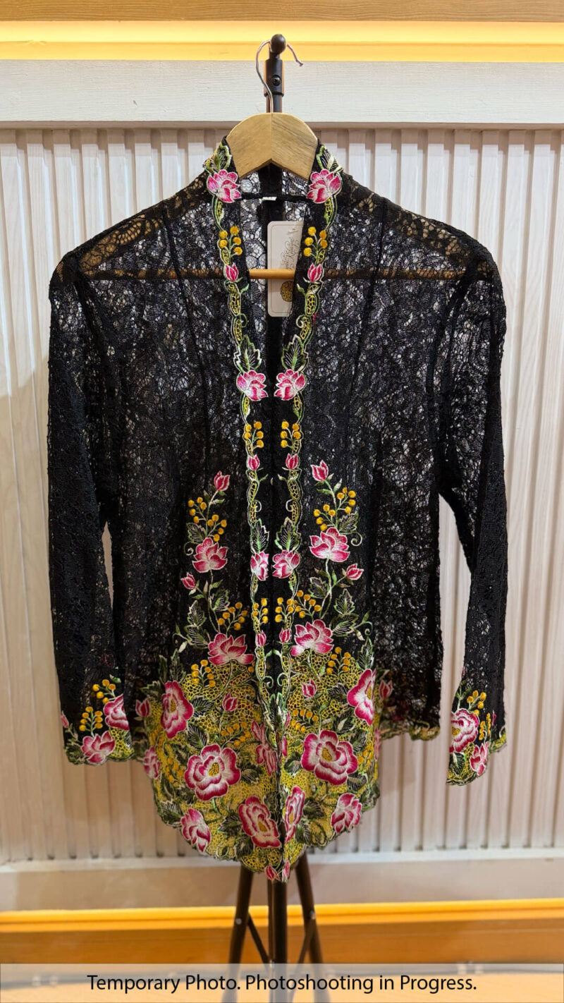 Aleena Nyonya Kebaya Lace in Onyx and Sunbeam Yellow