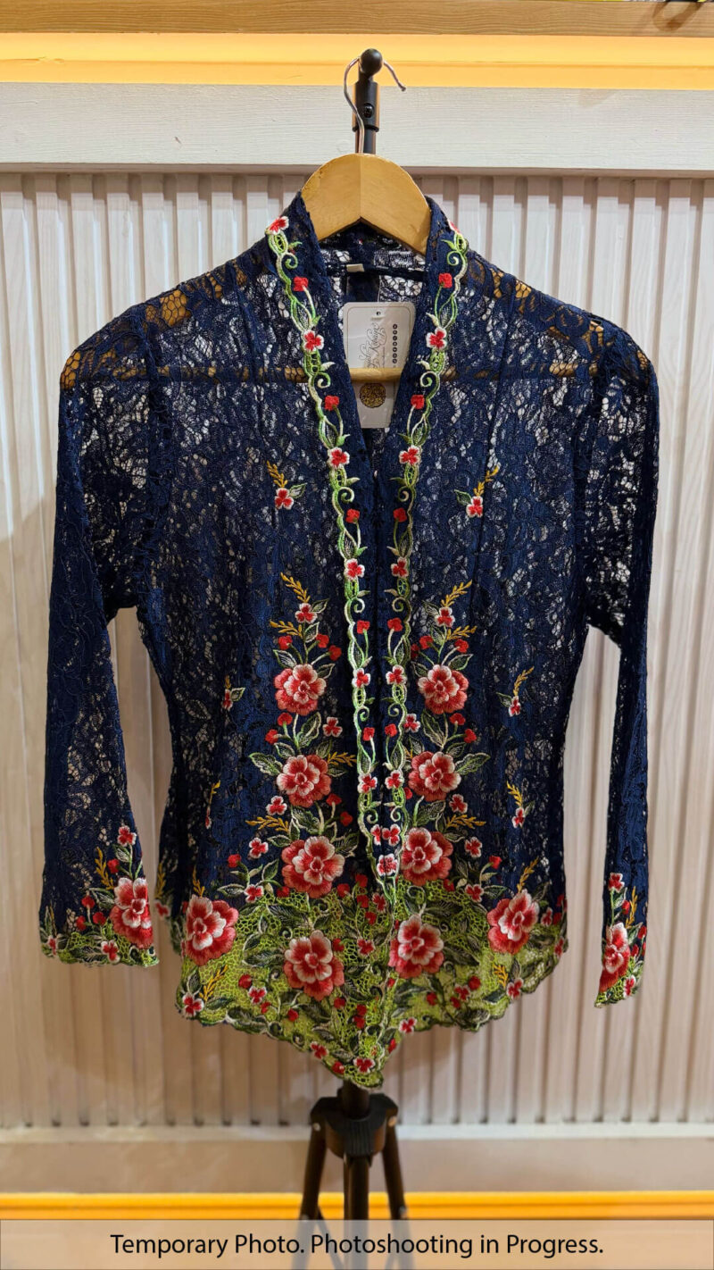 Zareena Nyonya Kebaya Lace in Prussian Blue and Red Ruby