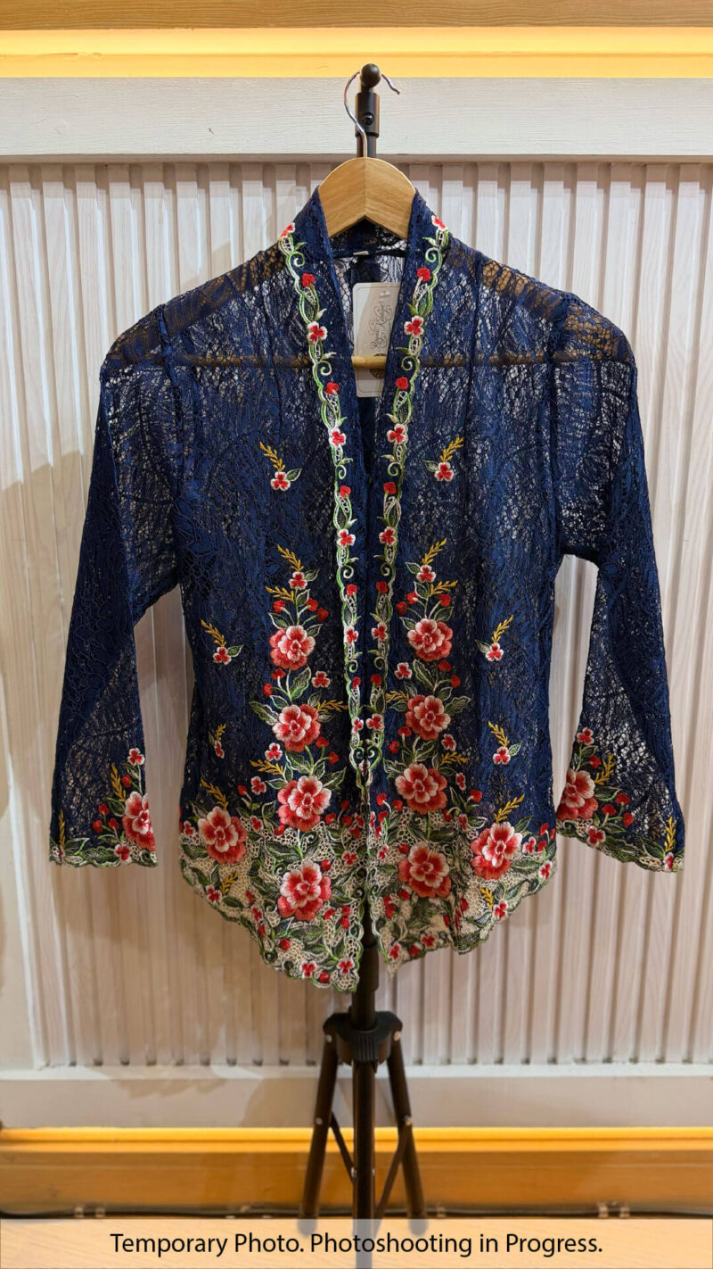 Zareena Nyonya Kebaya Lace in Prussian Blue and Old Lace