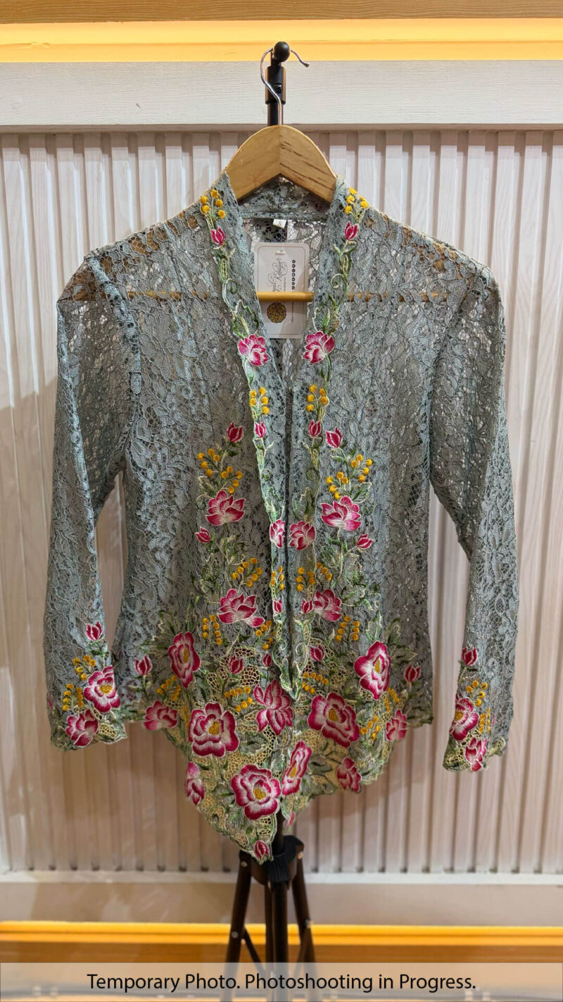 Aleena Nyonya Kebaya Lace in Cool Steel and Cherry Rose