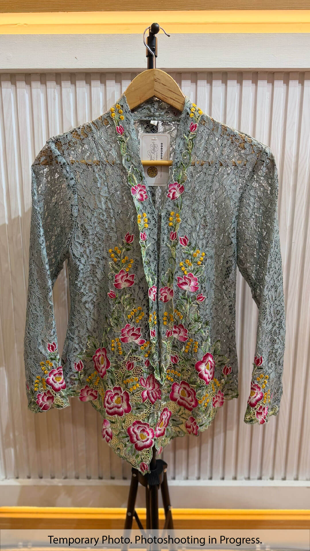 Aleena Nyonya Kebaya Lace in Cool Steel and Cherry Rose