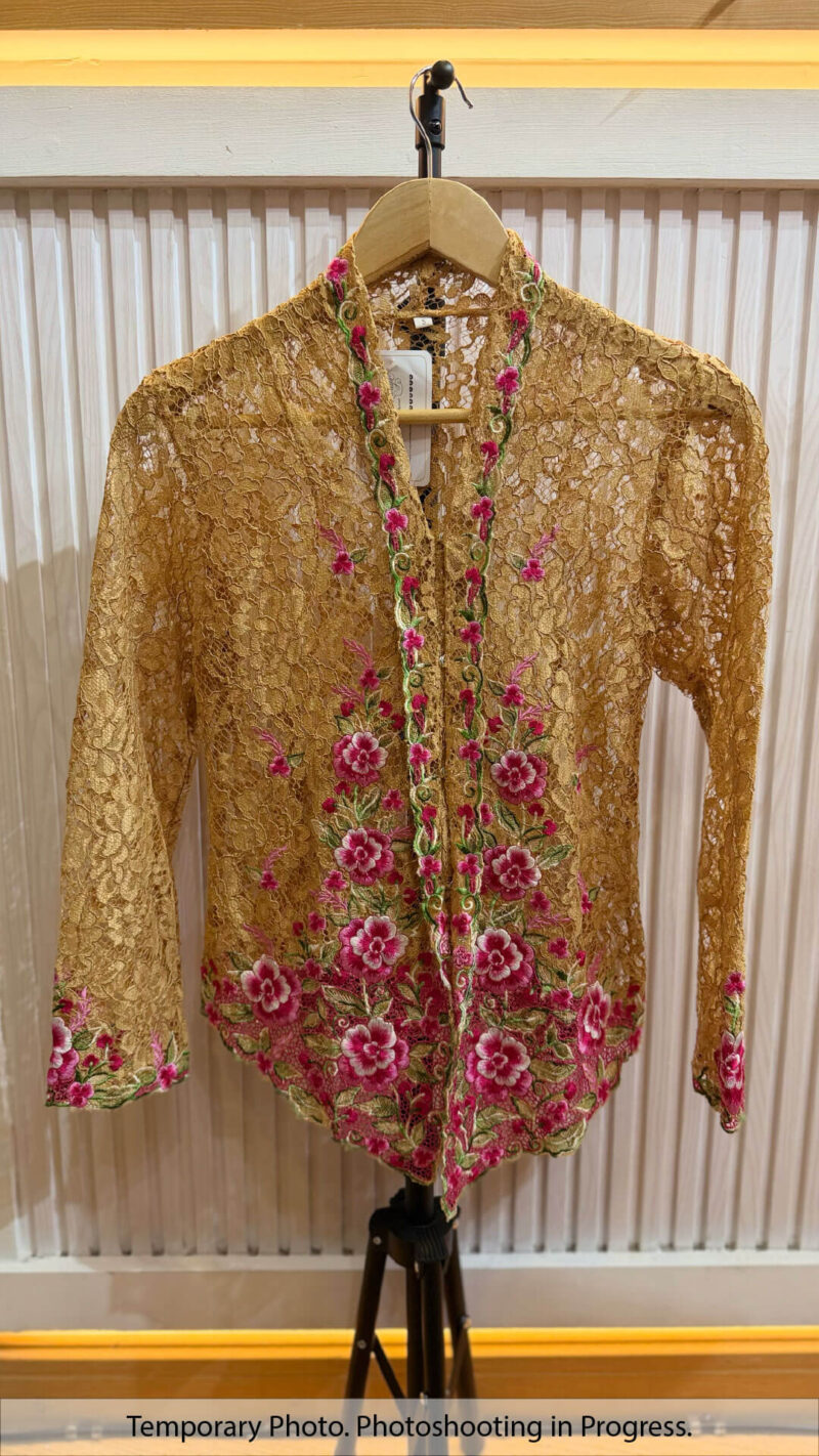 Zareena Nyonya Kebaya Lace in Sunlit Clay and Cherry Rose