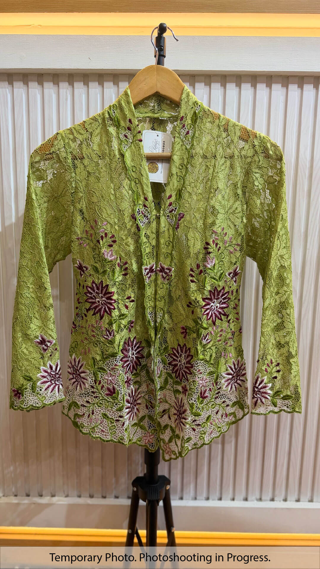 Iris Nyonya Kebaya Lace in Palm Leaf and Dark Garnet