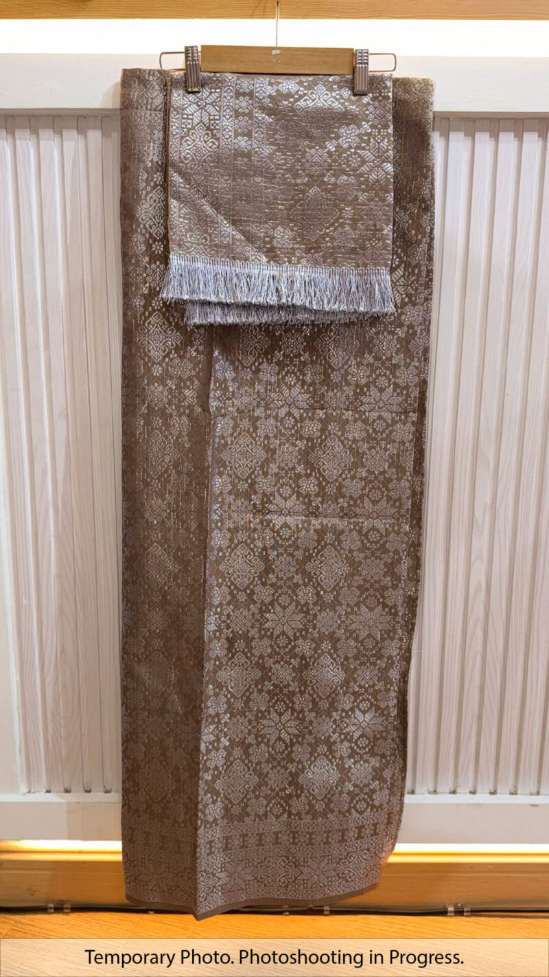 Camelia Self-Tie Wrap Skirt in Dusty Taupe and Silver