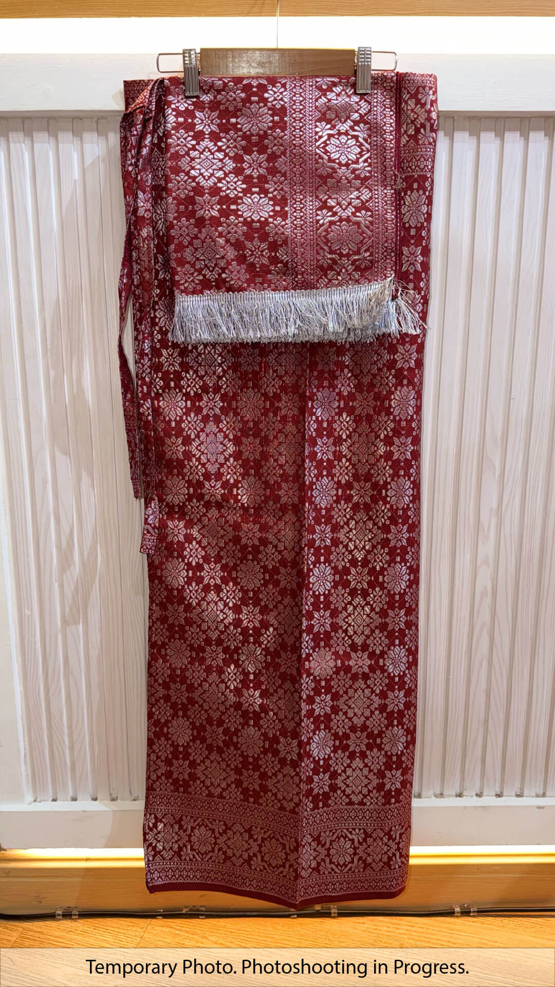 Lysa Self-Tie Wrap Skirt in Deep Crimson and Silver