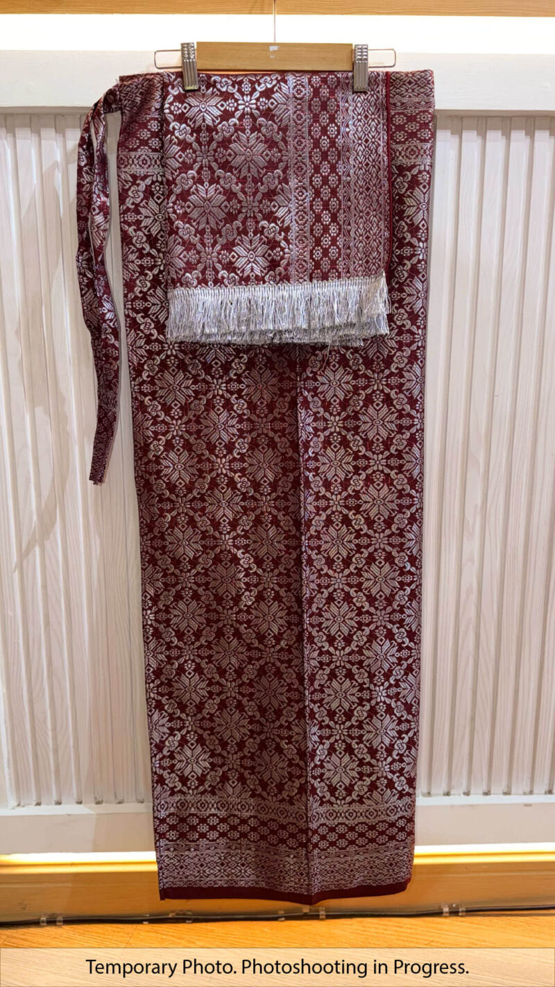 Taghrid Self-Tie Wrap Skirt in Black Cherry and Silver