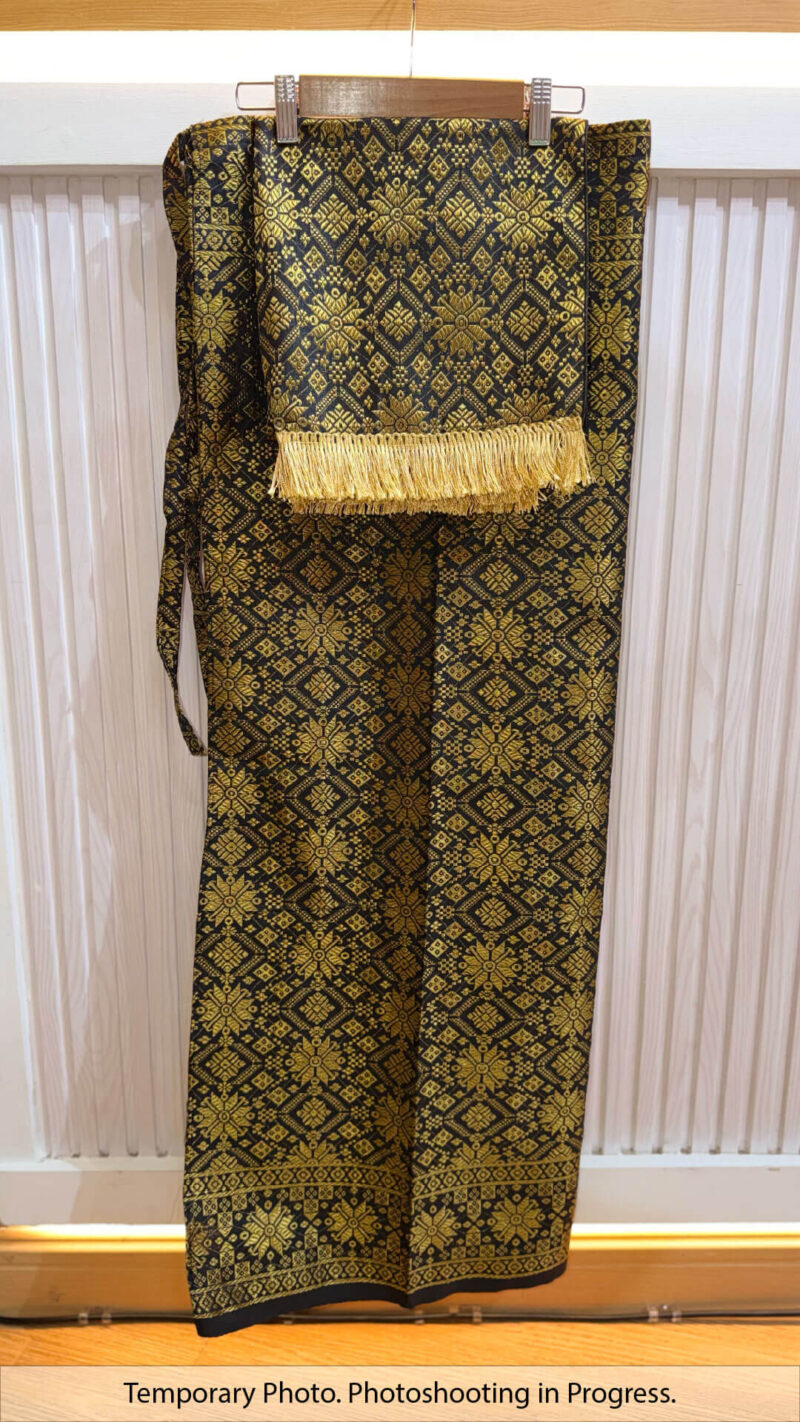 Taghrid Self-Tie Wrap Skirt in Carbon Black and Gold