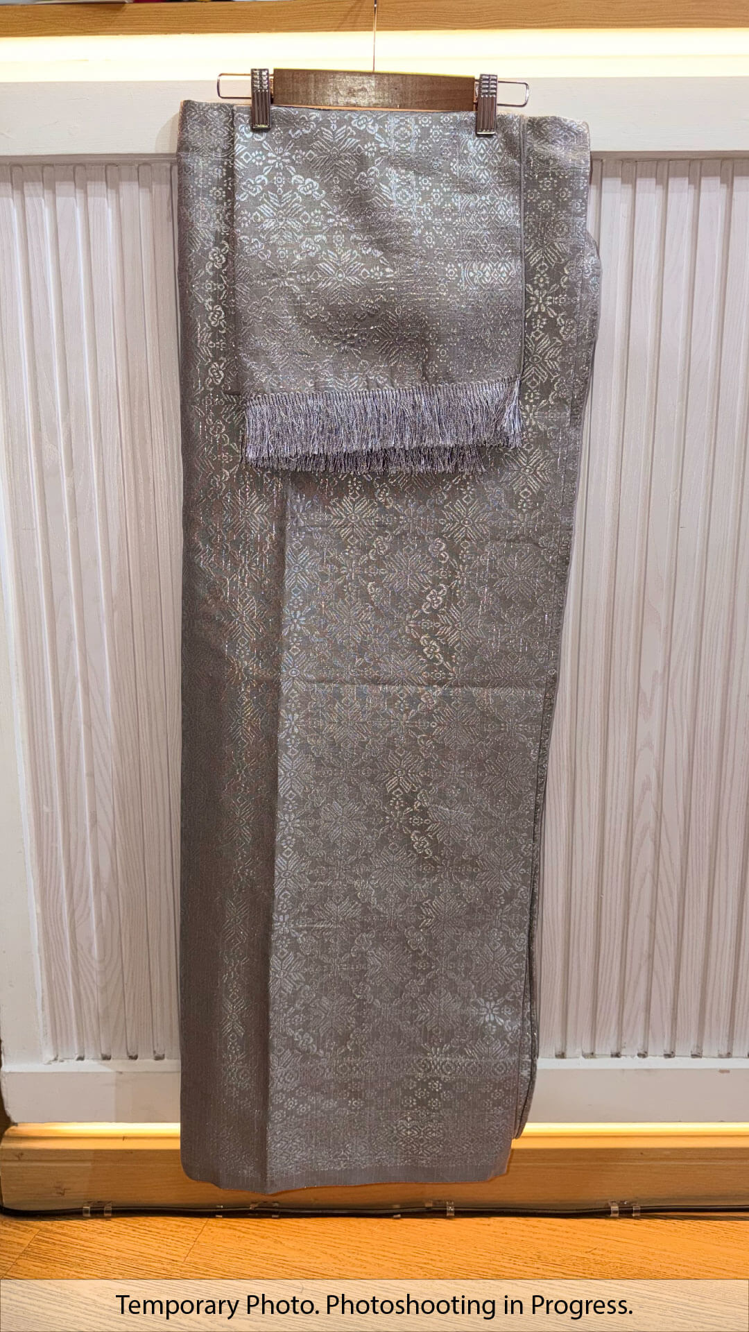 Taghrid Self-Tie Wrap Skirt in Silver and White Smoke