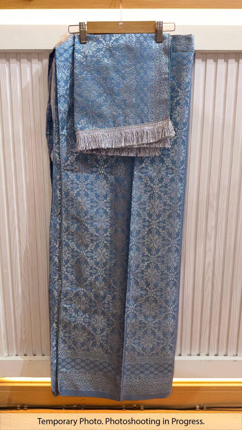 Taghrid Self-Tie Wrap Skirt in Steel Blue and Silver
