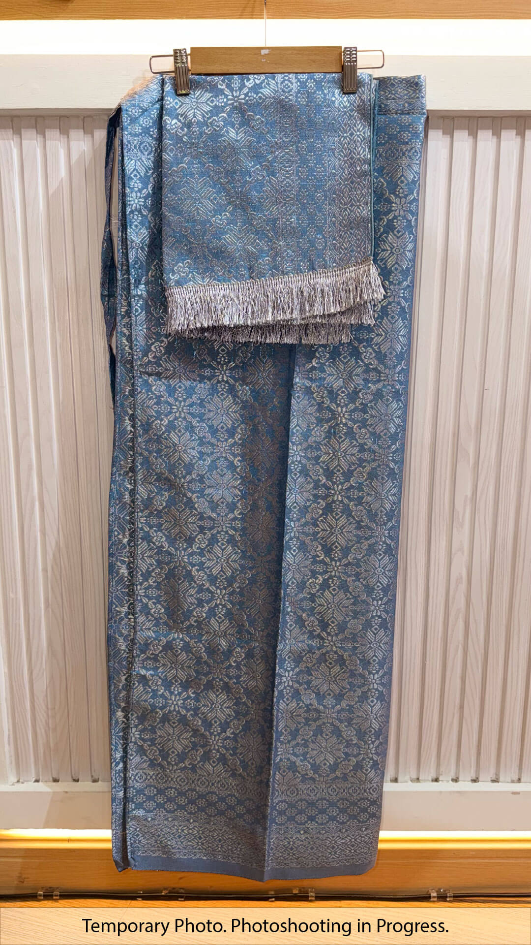 Taghrid Self-Tie Wrap Skirt in Steel Blue and Silver