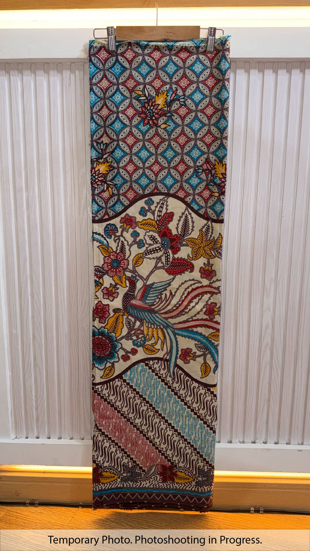 Vania Open Panel Skirt Fabric in Antique White and Rich Mahogany