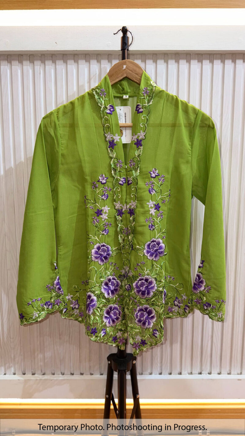 Dhiya Nyonya Kebaya in Yellow Green and Dark Amethyst