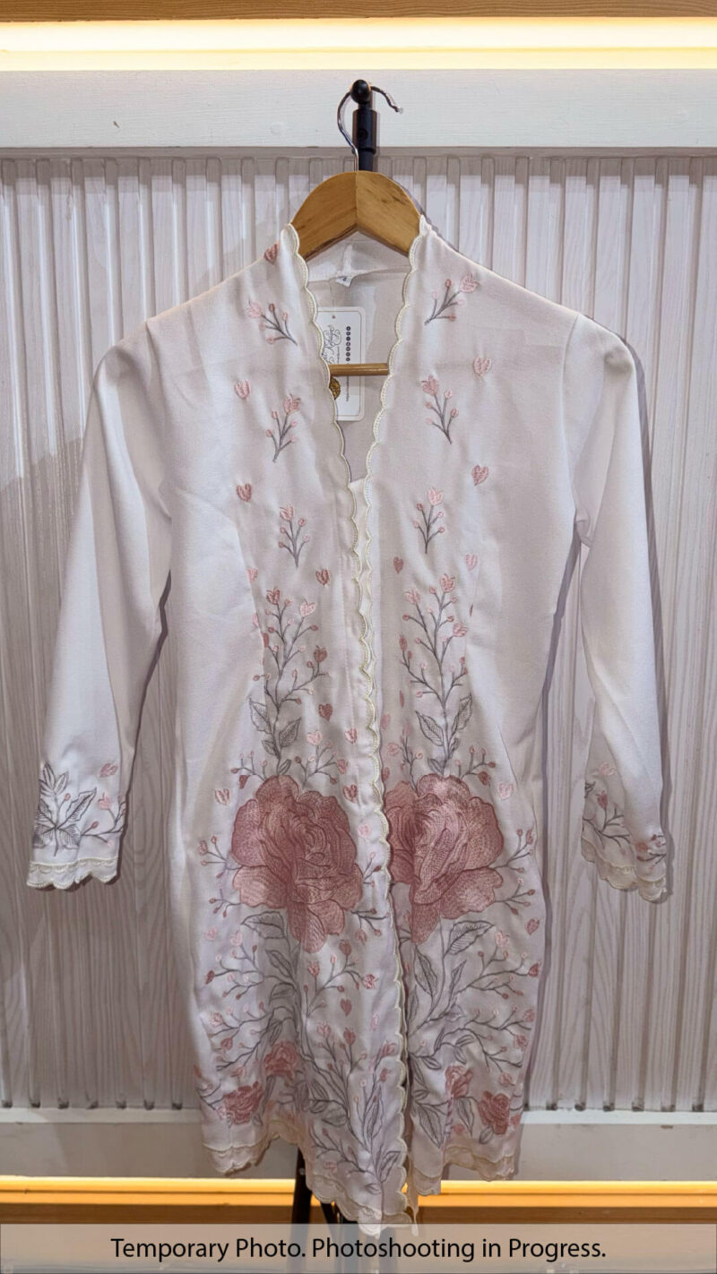 Munah Encim Nyonya Kebaya in Platinum and Cherry Blossom