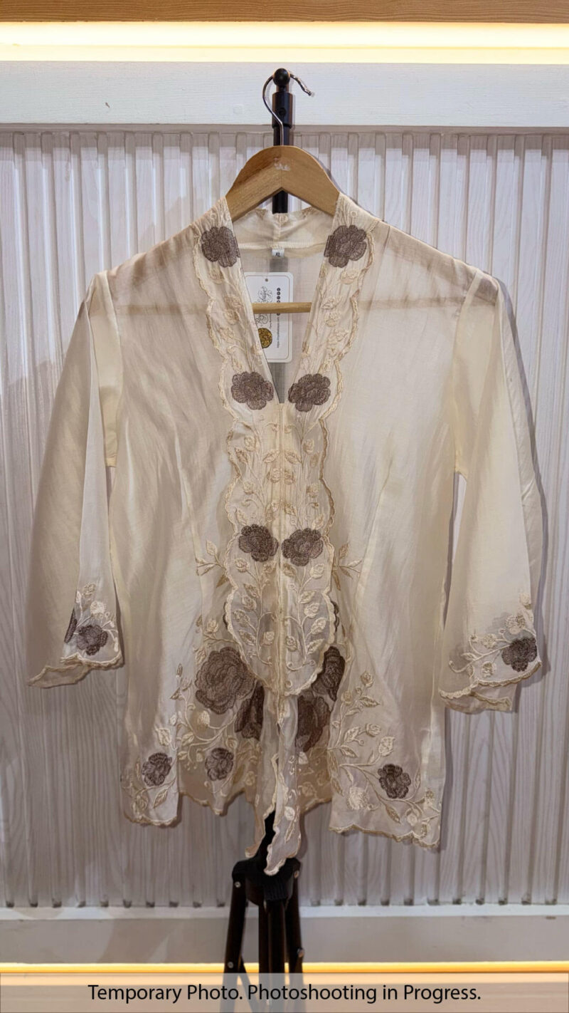Normah Kartini Nyonya Kebaya in Floral White and Dusty Taupe