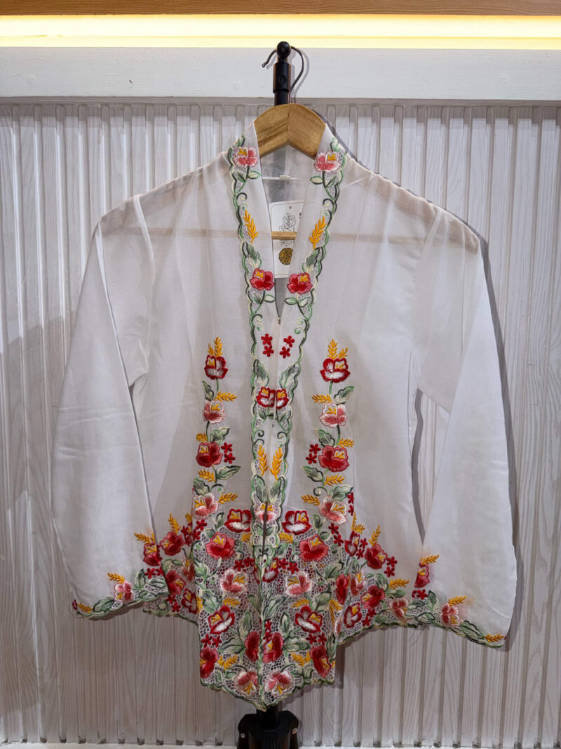 A002 Nyonya Kebaya in White and Brick Red