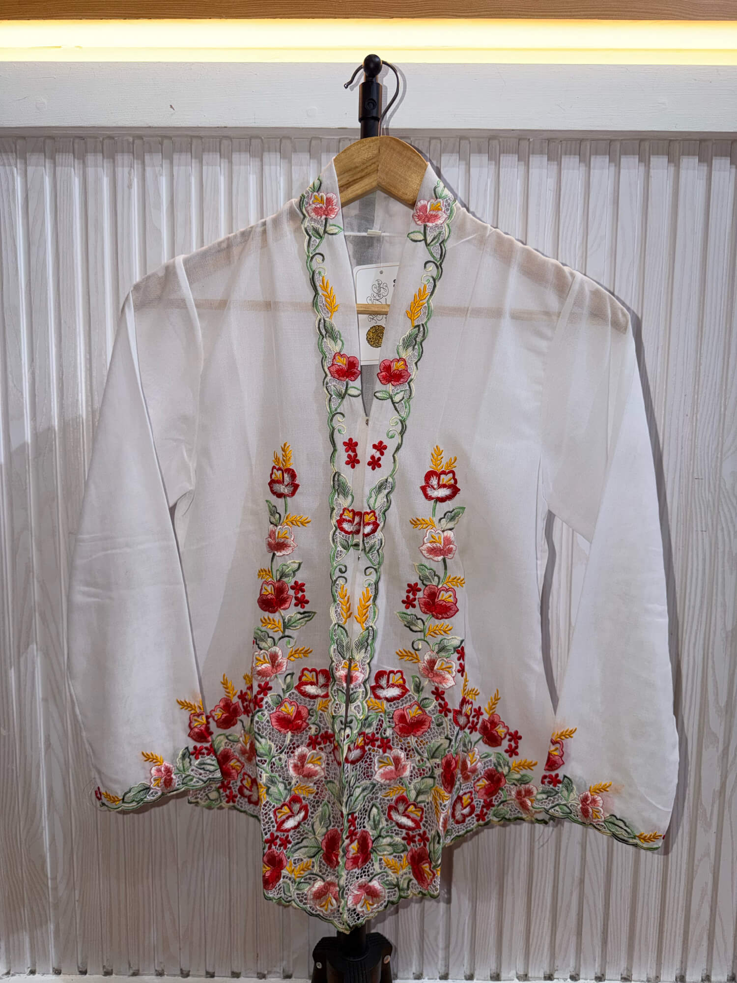 A002 Nyonya Kebaya in White and Brick Red