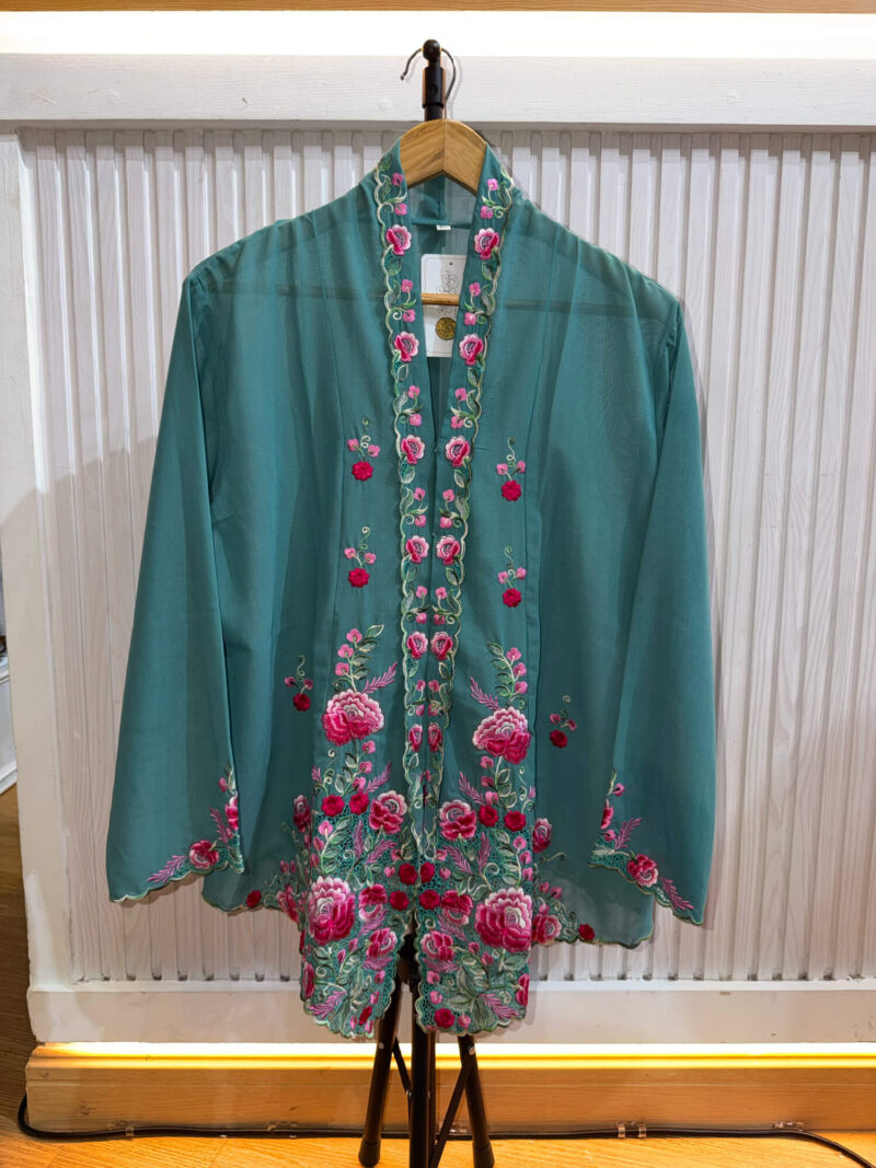 A013 Nyonya Kebaya in Tropical Teal and Cherry Rose