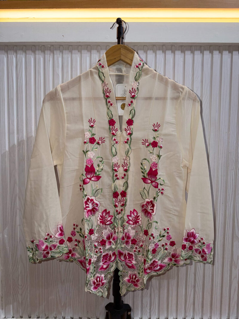 A022 Nyonya Kebaya in Floral White and Cherry Rose